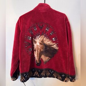 Vintage 90s Red Horse Fleece Jacket by Outback Trading Company Canada